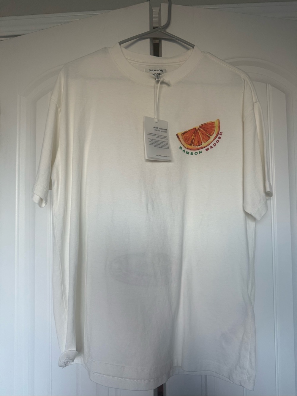 Damson Madder White Short Sleeve Tee with Orange Slice Graphic Print in the back